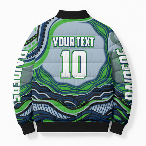 Personalized Canberra Raiders Bomber Puffer Jacket Aboriginal Dot Art - Dreamtime Rugby Mascot