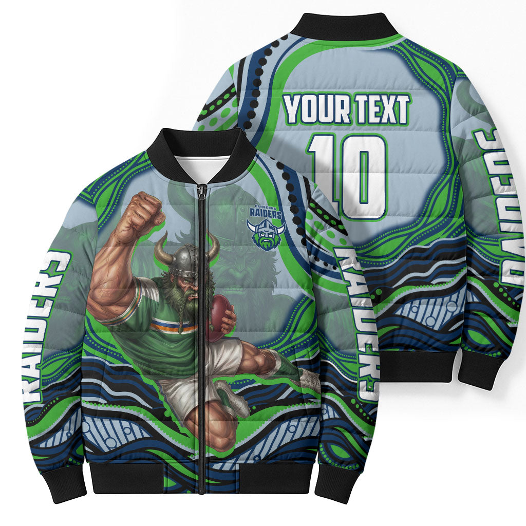 Personalized Canberra Raiders Bomber Puffer Jacket Aboriginal Dot Art - Dreamtime Rugby Mascot