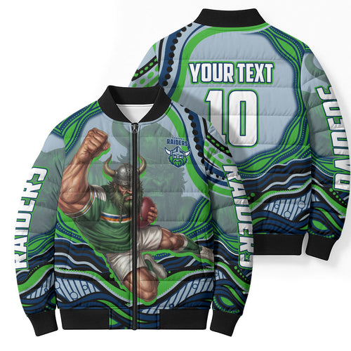 Personalized Canberra Raiders Bomber Puffer Jacket Aboriginal Dot Art - Dreamtime Rugby Mascot