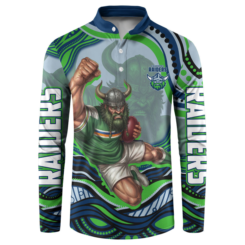 Personalized Canberra Raiders Button Sweatshirt Aboriginal Dot Art - Dreamtime Rugby Mascot