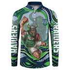 Personalized Canberra Raiders Button Sweatshirt Aboriginal Dot Art - Dreamtime Rugby Mascot