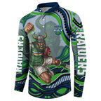 Personalized Canberra Raiders Button Sweatshirt Aboriginal Dot Art - Dreamtime Rugby Mascot