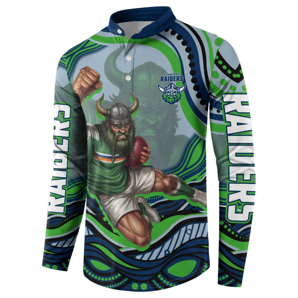 Personalized Canberra Raiders Button Sweatshirt Aboriginal Dot Art - Dreamtime Rugby Mascot