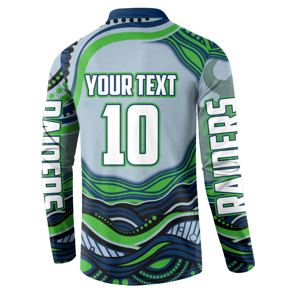 Personalized Canberra Raiders Button Sweatshirt Aboriginal Dot Art - Dreamtime Rugby Mascot