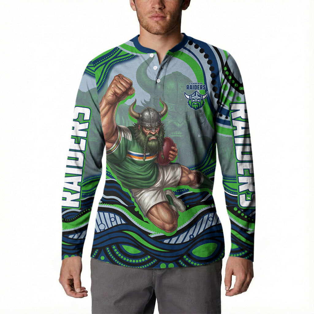 Personalized Canberra Raiders Button Sweatshirt Aboriginal Dot Art - Dreamtime Rugby Mascot