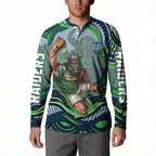 Personalized Canberra Raiders Button Sweatshirt Aboriginal Dot Art - Dreamtime Rugby Mascot