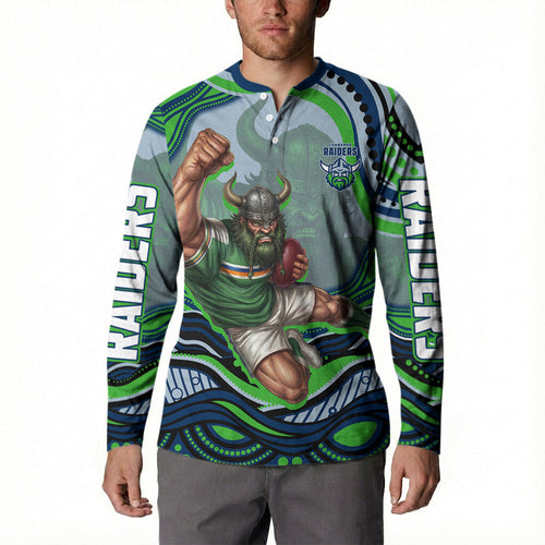 Personalized Canberra Raiders Button Sweatshirt Aboriginal Dot Art - Dreamtime Rugby Mascot