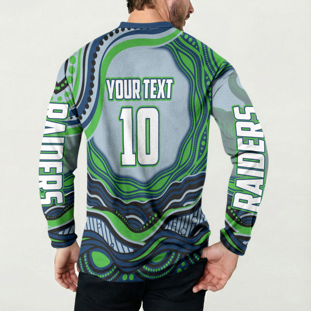 Personalized Canberra Raiders Button Sweatshirt Aboriginal Dot Art - Dreamtime Rugby Mascot