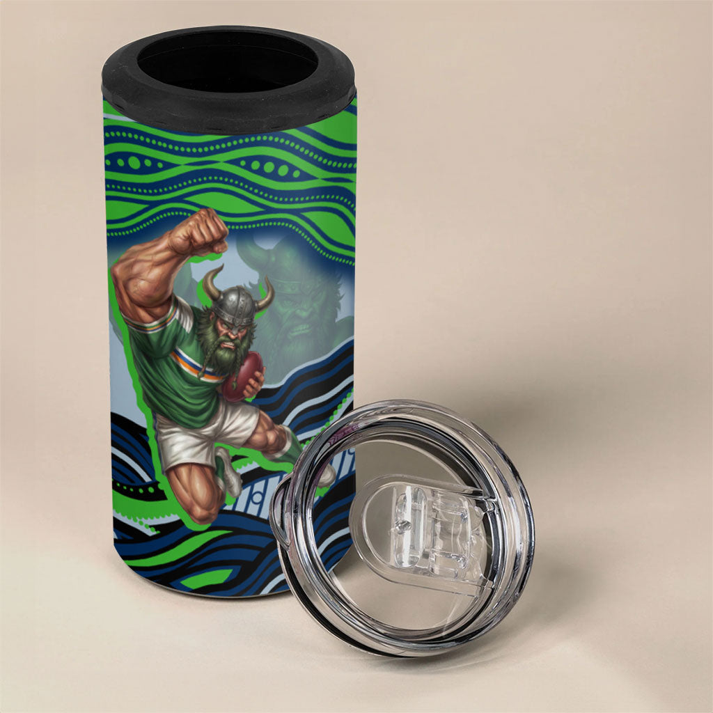 Personalized Canberra Raiders 4 in 1 Can Cooler Tumbler Aboriginal Dot Art - Dreamtime Rugby Mascot