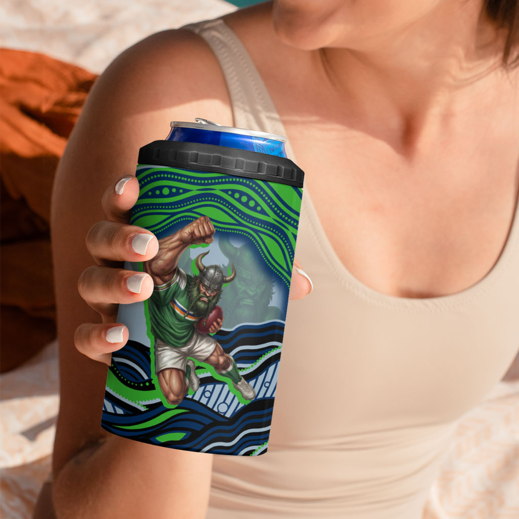 Personalized Canberra Raiders 4 in 1 Can Cooler Tumbler Aboriginal Dot Art - Dreamtime Rugby Mascot