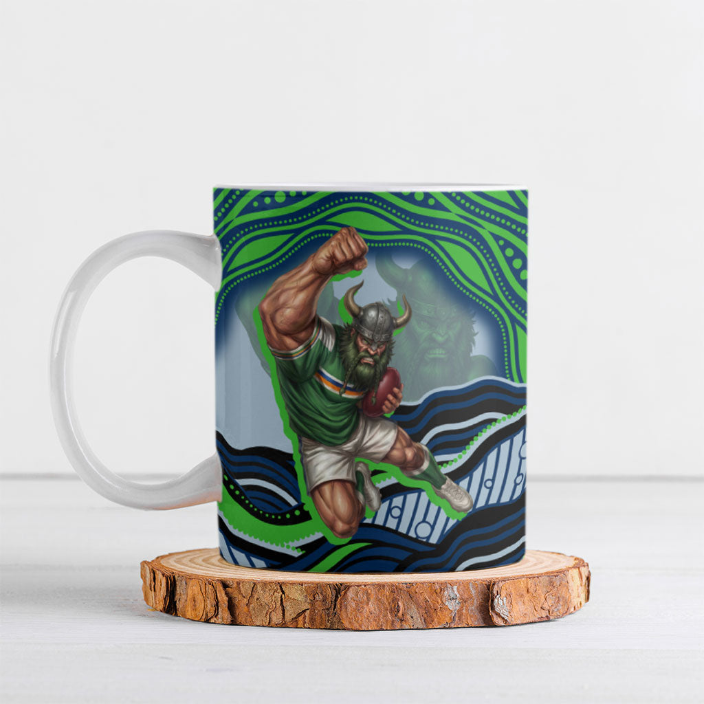 Personalized Canberra Raiders Ceramic Mug Aboriginal Dot Art - Dreamtime Rugby Mascot