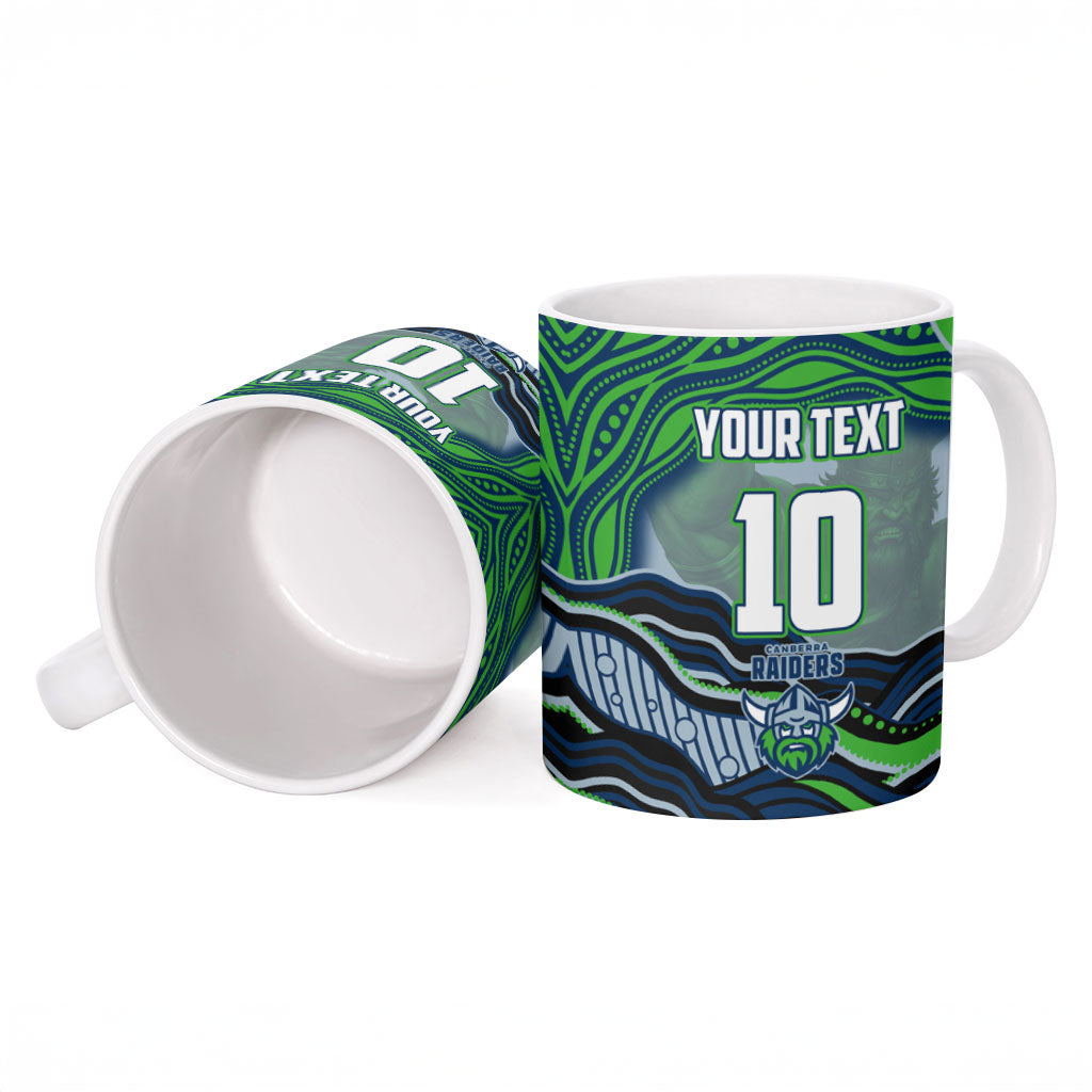 Personalized Canberra Raiders Ceramic Mug Aboriginal Dot Art - Dreamtime Rugby Mascot