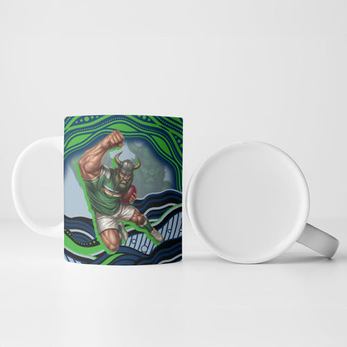 Personalized Canberra Raiders Ceramic Mug Aboriginal Dot Art - Dreamtime Rugby Mascot