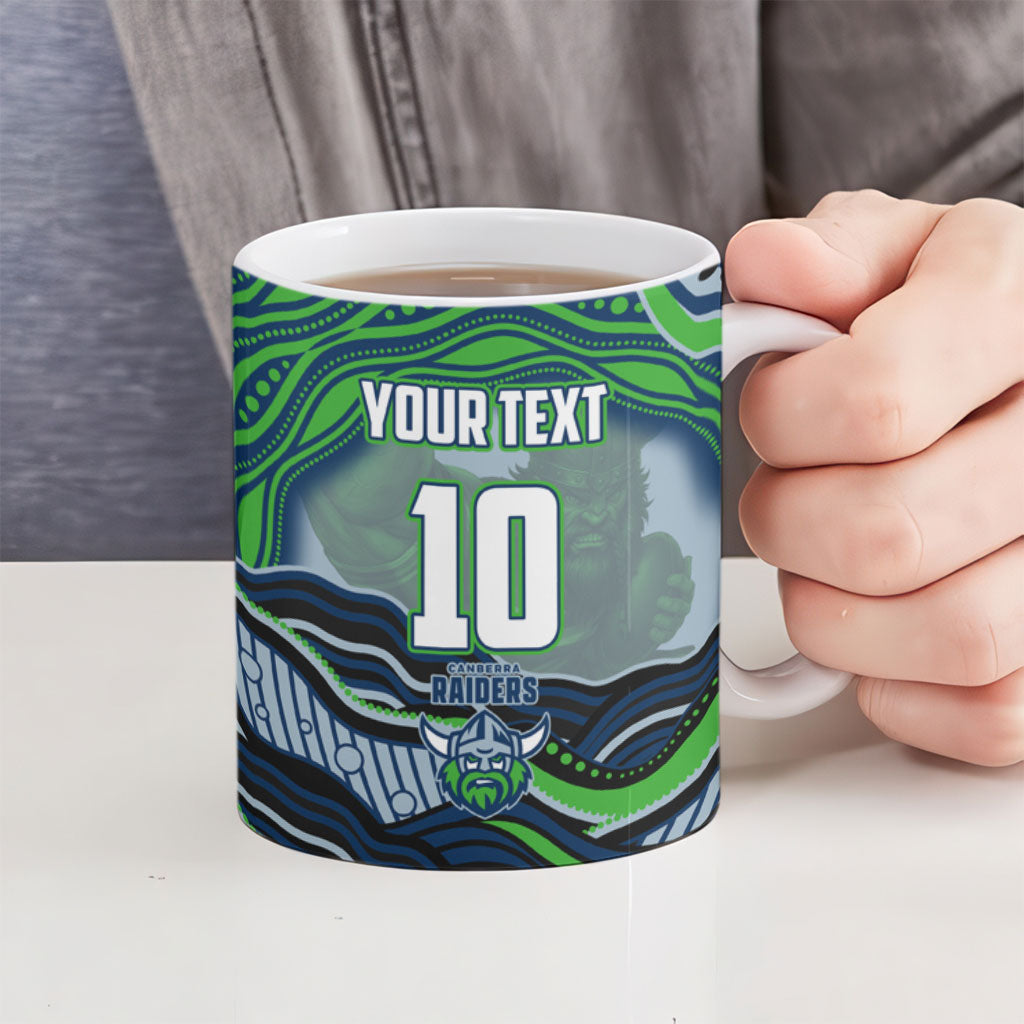 Personalized Canberra Raiders Ceramic Mug Aboriginal Dot Art - Dreamtime Rugby Mascot