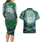 Personalized Canberra Raiders Couples Matching Long Sleeve Bodycon Dress and Hawaiian Shirt Aboriginal Dot Art - Dreamtime Rugby Mascot