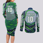 Personalized Canberra Raiders Couples Matching Long Sleeve Bodycon Dress and Long Sleeve Button Shirt Aboriginal Dot Art - Dreamtime Rugby Mascot