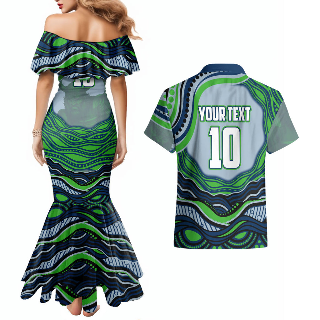 Personalized Canberra Raiders Couples Matching Mermaid Dress and Hawaiian Shirt Aboriginal Dot Art - Dreamtime Rugby Mascot