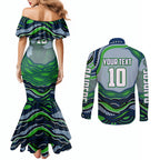 Personalized Canberra Raiders Couples Matching Mermaid Dress and Long Sleeve Button Shirt Aboriginal Dot Art - Dreamtime Rugby Mascot