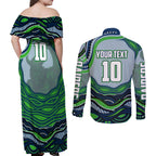 Personalized Canberra Raiders Couples Matching Off Shoulder Maxi Dress and Long Sleeve Button Shirt Aboriginal Dot Art - Dreamtime Rugby Mascot