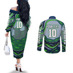Personalized Canberra Raiders Couples Matching Off The Shoulder Long Sleeve Dress and Long Sleeve Button Shirt Aboriginal Dot Art - Dreamtime Rugby Mascot