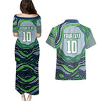 Personalized Canberra Raiders Couples Matching Puletasi and Hawaiian Shirt Aboriginal Dot Art - Dreamtime Rugby Mascot