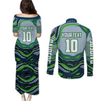 Personalized Canberra Raiders Couples Matching Puletasi and Long Sleeve Button Shirt Aboriginal Dot Art - Dreamtime Rugby Mascot