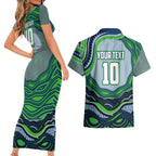 Personalized Canberra Raiders Couples Matching Short Sleeve Bodycon Dress and Hawaiian Shirt Aboriginal Dot Art - Dreamtime Rugby Mascot