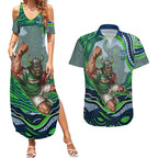 Personalized Canberra Raiders Couples Matching Summer Maxi Dress and Hawaiian Shirt Aboriginal Dot Art - Dreamtime Rugby Mascot