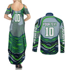 Personalized Canberra Raiders Couples Matching Summer Maxi Dress and Long Sleeve Button Shirt Aboriginal Dot Art - Dreamtime Rugby Mascot