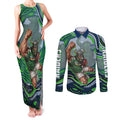 Personalized Canberra Raiders Couples Matching Tank Maxi Dress and Long Sleeve Button Shirt Aboriginal Dot Art - Dreamtime Rugby Mascot