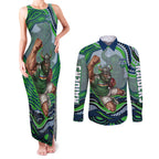 Personalized Canberra Raiders Couples Matching Tank Maxi Dress and Long Sleeve Button Shirt Aboriginal Dot Art - Dreamtime Rugby Mascot