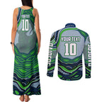 Personalized Canberra Raiders Couples Matching Tank Maxi Dress and Long Sleeve Button Shirt Aboriginal Dot Art - Dreamtime Rugby Mascot