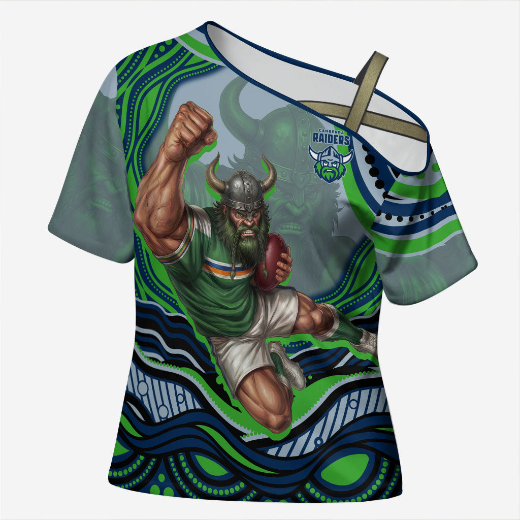 Personalized Canberra Raiders Cross Shoulder Shirt Aboriginal Dot Art - Dreamtime Rugby Mascot
