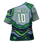Personalized Canberra Raiders Cross Shoulder Shirt Aboriginal Dot Art - Dreamtime Rugby Mascot