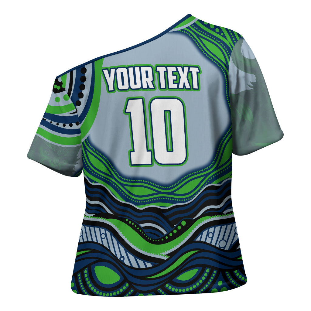 Personalized Canberra Raiders Cross Shoulder Shirt Aboriginal Dot Art - Dreamtime Rugby Mascot