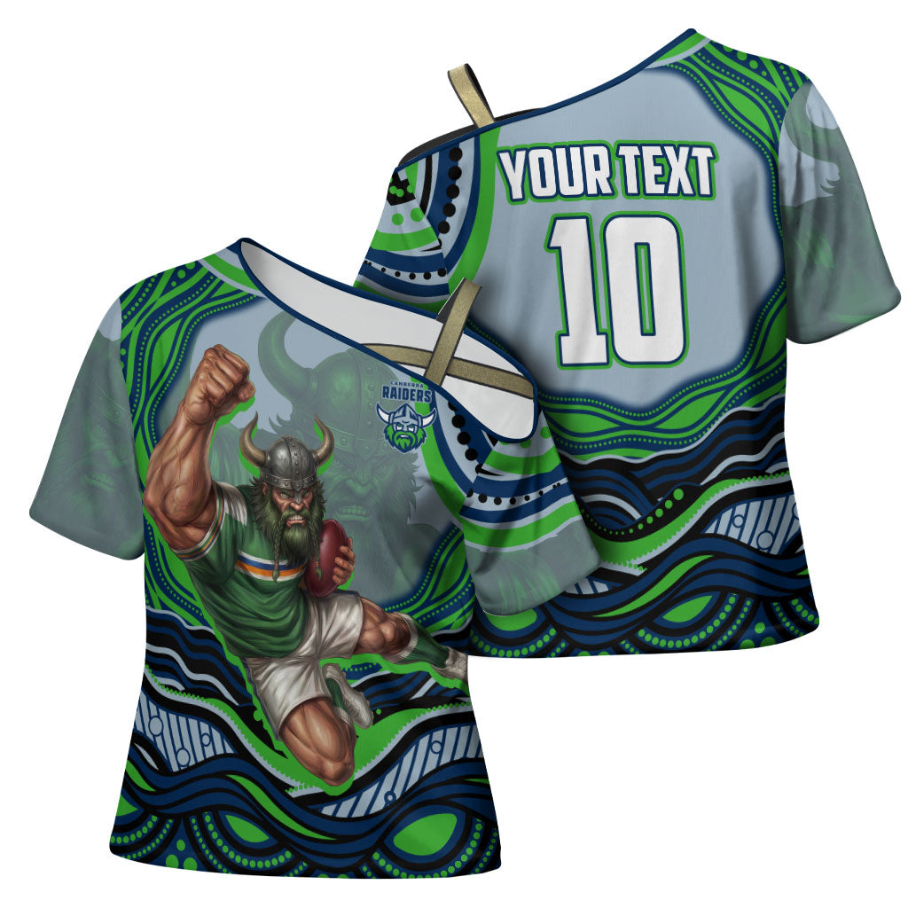 Personalized Canberra Raiders Cross Shoulder Shirt Aboriginal Dot Art - Dreamtime Rugby Mascot