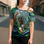 Personalized Canberra Raiders Cross Shoulder Shirt Aboriginal Dot Art - Dreamtime Rugby Mascot