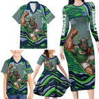 Personalized Canberra Raiders Family Matching Long Sleeve Bodycon Dress and Hawaiian Shirt Aboriginal Dot Art - Dreamtime Rugby Mascot