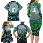 Personalized Canberra Raiders Family Matching Long Sleeve Bodycon Dress and Hawaiian Shirt Aboriginal Dot Art - Dreamtime Rugby Mascot