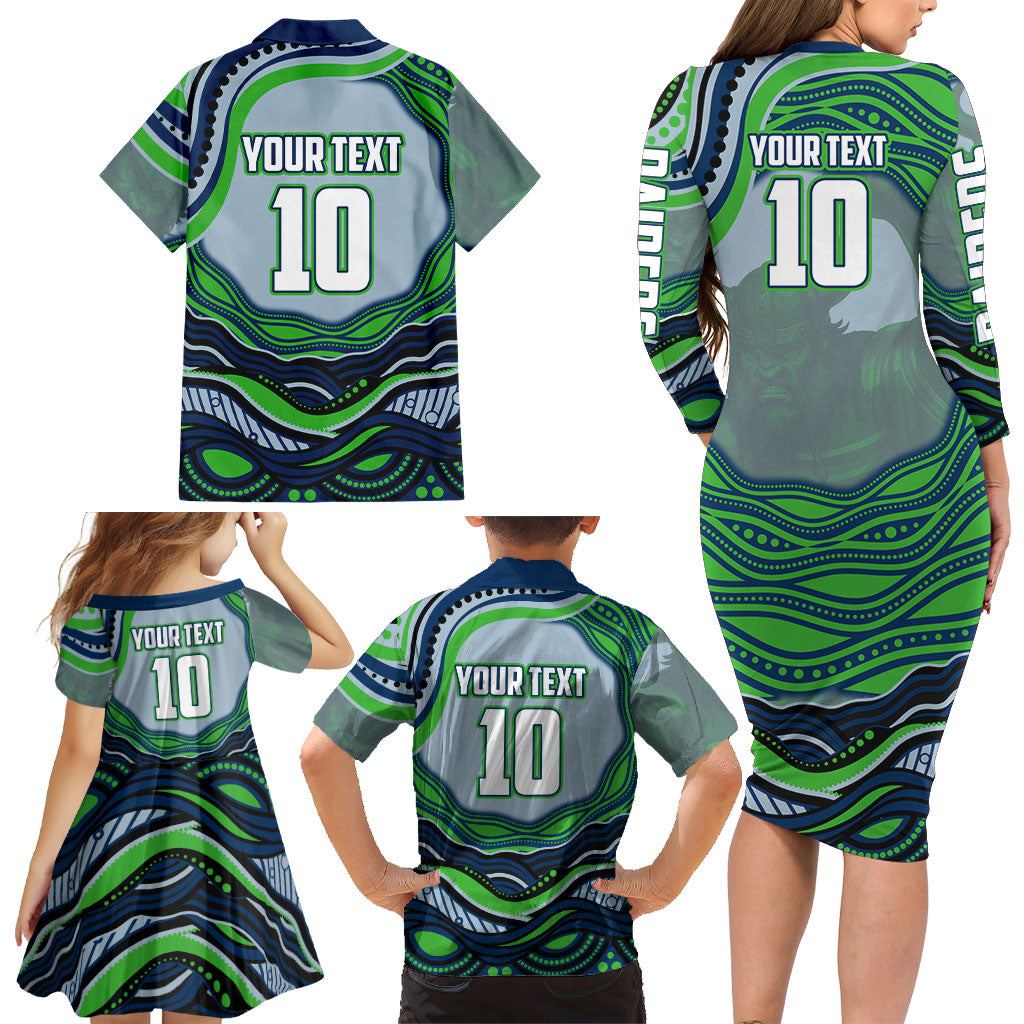 Personalized Canberra Raiders Family Matching Long Sleeve Bodycon Dress and Hawaiian Shirt Aboriginal Dot Art - Dreamtime Rugby Mascot
