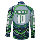 Personalized Canberra Raiders Family Matching Long Sleeve Bodycon Dress and Hawaiian Shirt Aboriginal Dot Art - Dreamtime Rugby Mascot