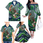 Personalized Canberra Raiders Family Matching Off The Shoulder Long Sleeve Dress and Hawaiian Shirt Aboriginal Dot Art - Dreamtime Rugby Mascot