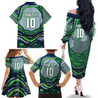 Personalized Canberra Raiders Family Matching Off The Shoulder Long Sleeve Dress and Hawaiian Shirt Aboriginal Dot Art - Dreamtime Rugby Mascot