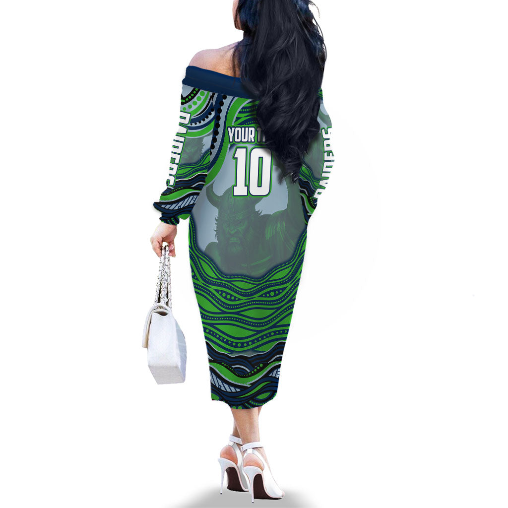 Personalized Canberra Raiders Family Matching Off The Shoulder Long Sleeve Dress and Hawaiian Shirt Aboriginal Dot Art - Dreamtime Rugby Mascot