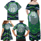 Personalized Canberra Raiders Family Matching Off Shoulder Maxi Dress and Hawaiian Shirt Aboriginal Dot Art - Dreamtime Rugby Mascot