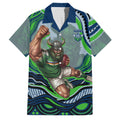 Personalized Canberra Raiders Family Matching Off Shoulder Maxi Dress and Hawaiian Shirt Aboriginal Dot Art - Dreamtime Rugby Mascot