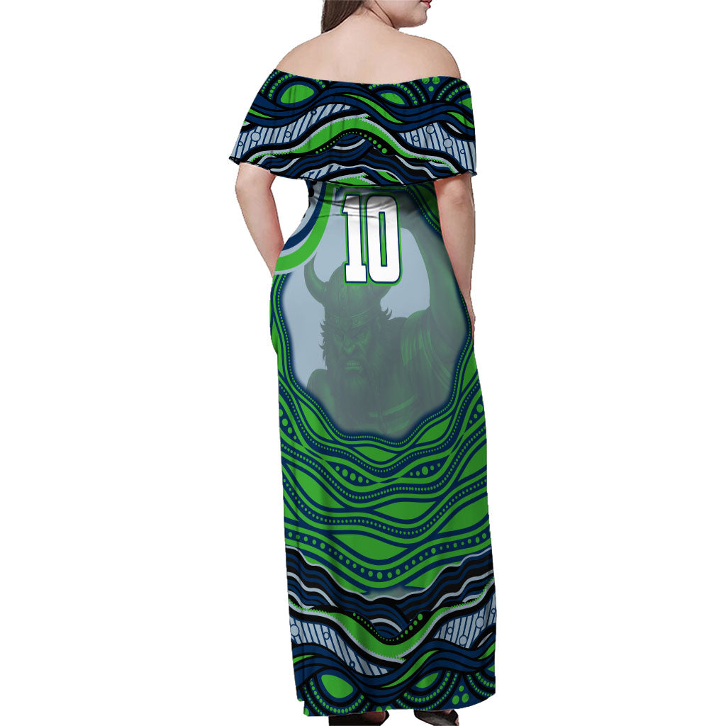 Personalized Canberra Raiders Family Matching Off Shoulder Maxi Dress and Hawaiian Shirt Aboriginal Dot Art - Dreamtime Rugby Mascot