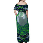 Personalized Canberra Raiders Family Matching Off Shoulder Maxi Dress and Hawaiian Shirt Aboriginal Dot Art - Dreamtime Rugby Mascot