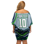 Personalized Canberra Raiders Family Matching Off Shoulder Short Dress and Hawaiian Shirt Aboriginal Dot Art - Dreamtime Rugby Mascot