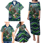 Personalized Canberra Raiders Family Matching Puletasi and Hawaiian Shirt Aboriginal Dot Art - Dreamtime Rugby Mascot
